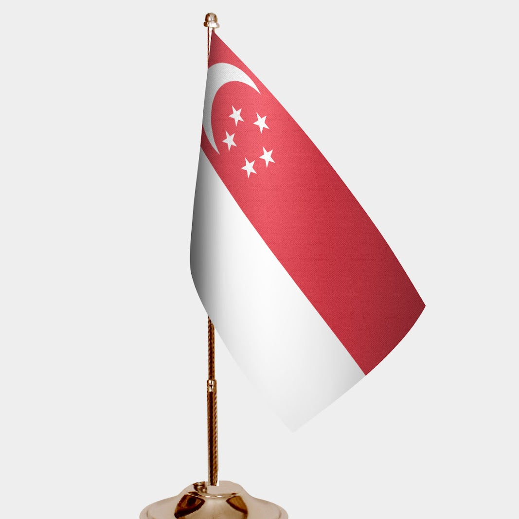 Singapore Gold Desk Flag - Premium Metal Stand