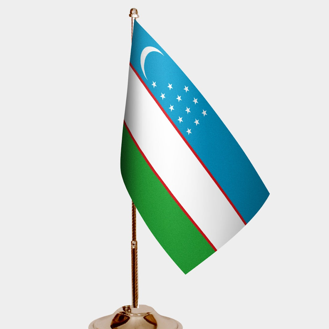 Uzbekistan Gold Desk Flag - Premium Metal Stand