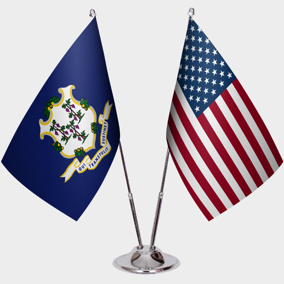 Connecticut & U.S. Desk Flag Set — Double Satin