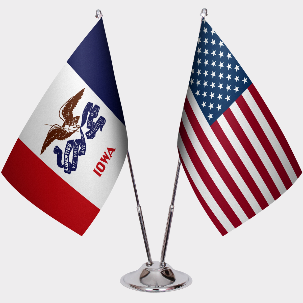 Iowa & U.S. Desk Flag Set — Double Satin