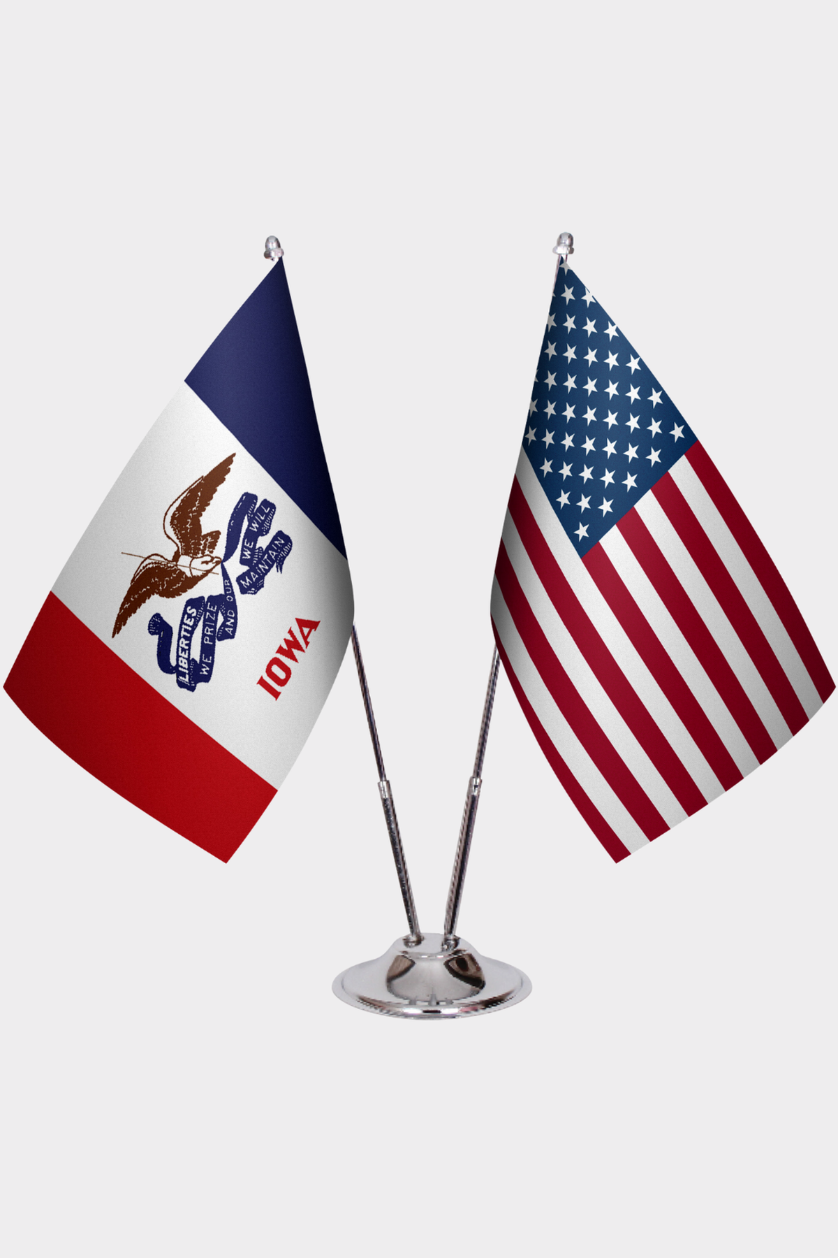 Iowa & U.S. Desk Flag Set — Double Satin