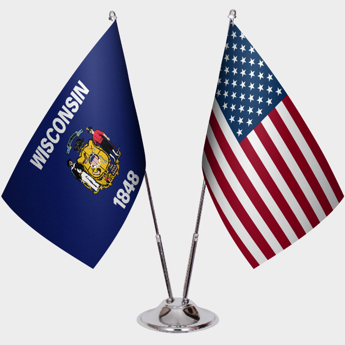Wisconsin & U.S. Desk Flag Set — Double Satin