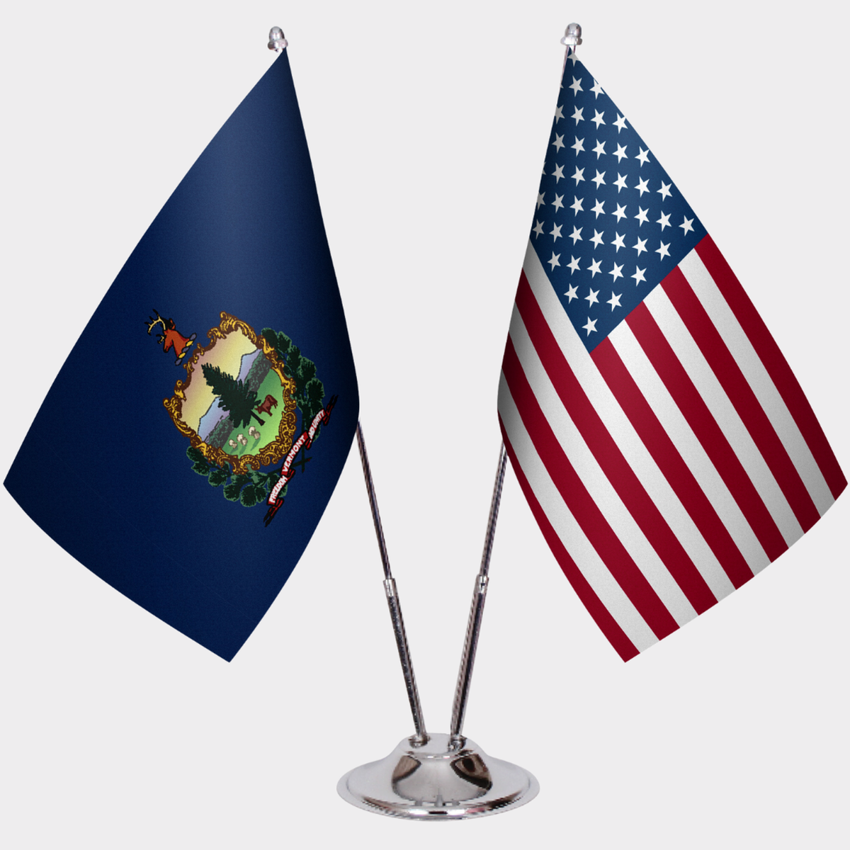 Vermont & U.S. Desk Flag Set — Double Satin