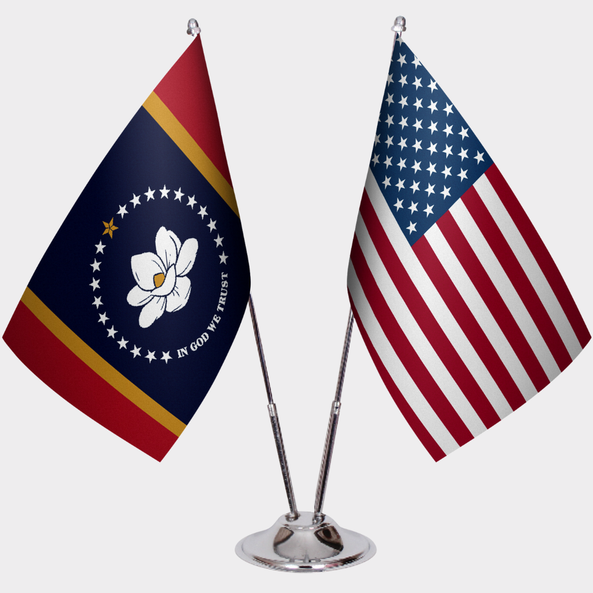 Mississippi & U.S. Desk Flag Set — Double Satin