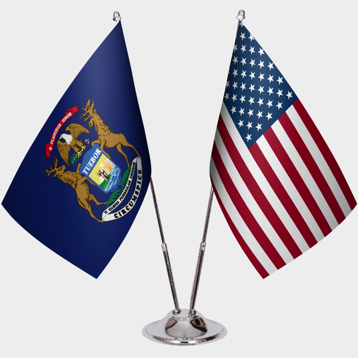 Michigan & U.S. Desk Flag Set — Double Satin