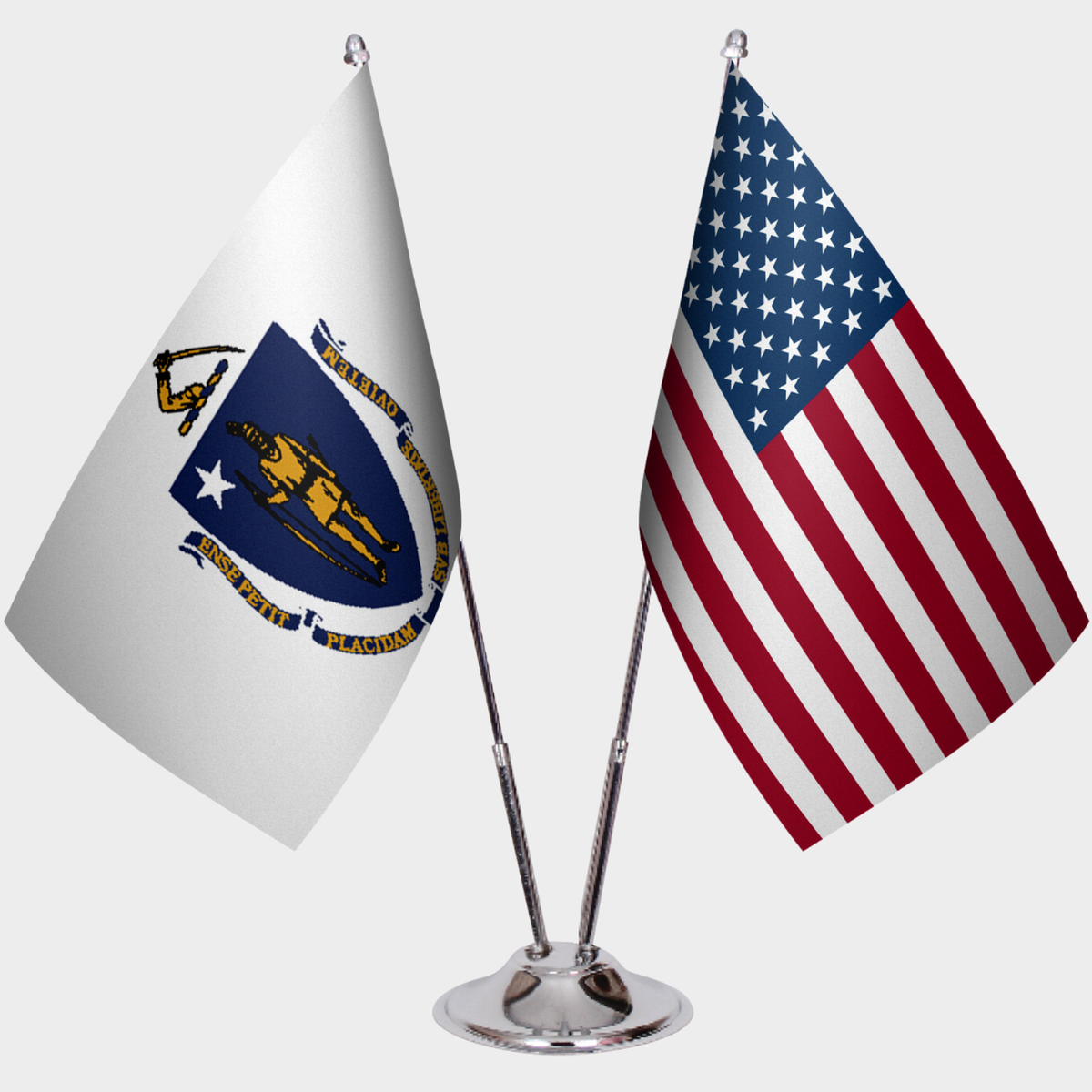 Massachusetts & U.S. Desk Flag Set — Double Satin