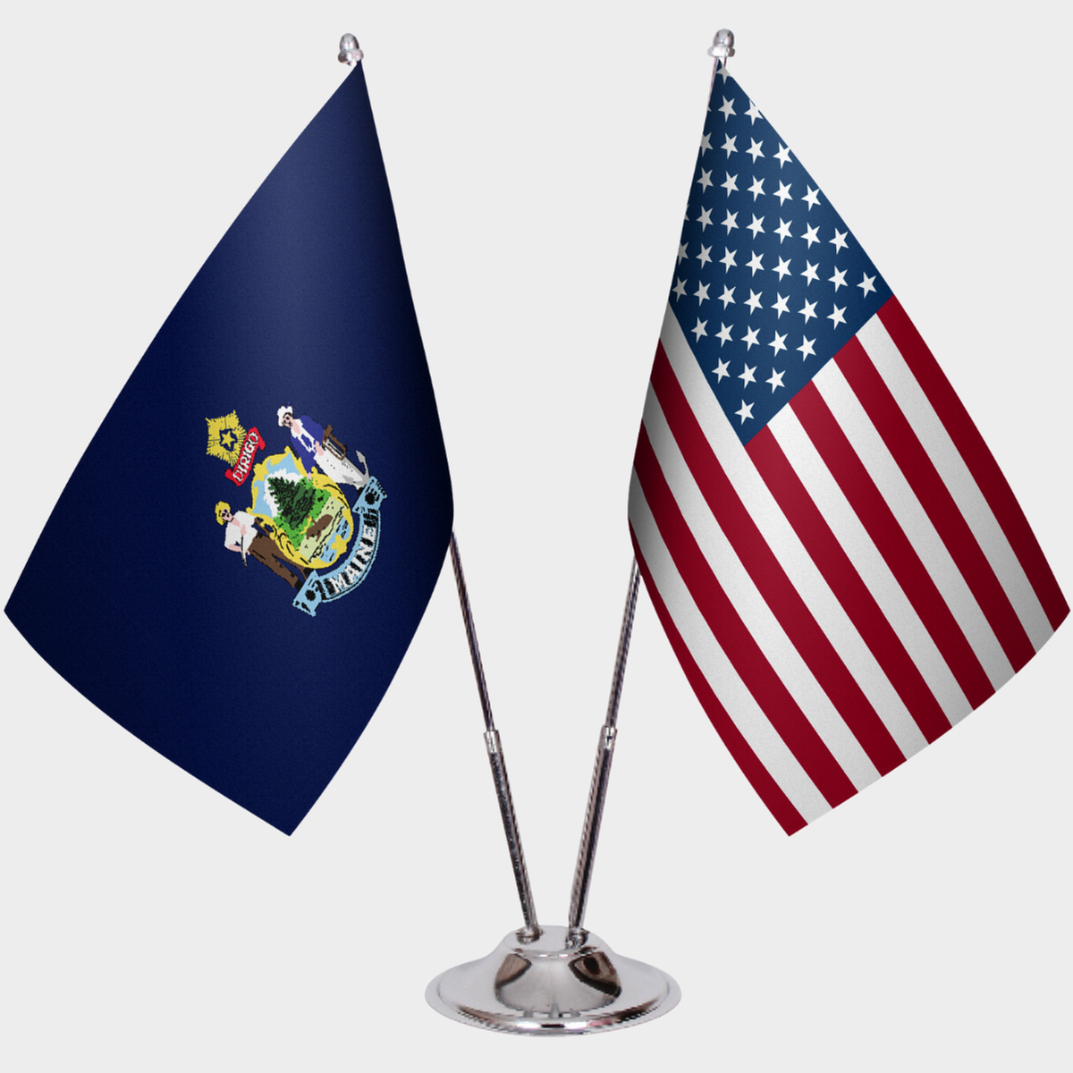 Maine & U.S. Desk Flag Set — Double Satin