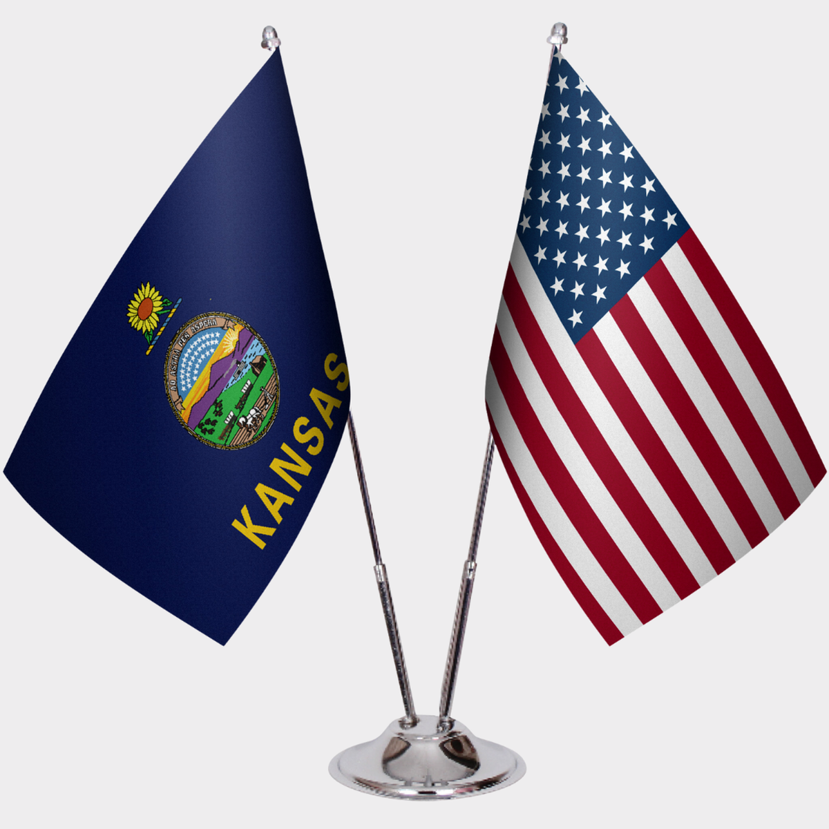 Kansas & U.S. Desk Flag Set — Double Satin