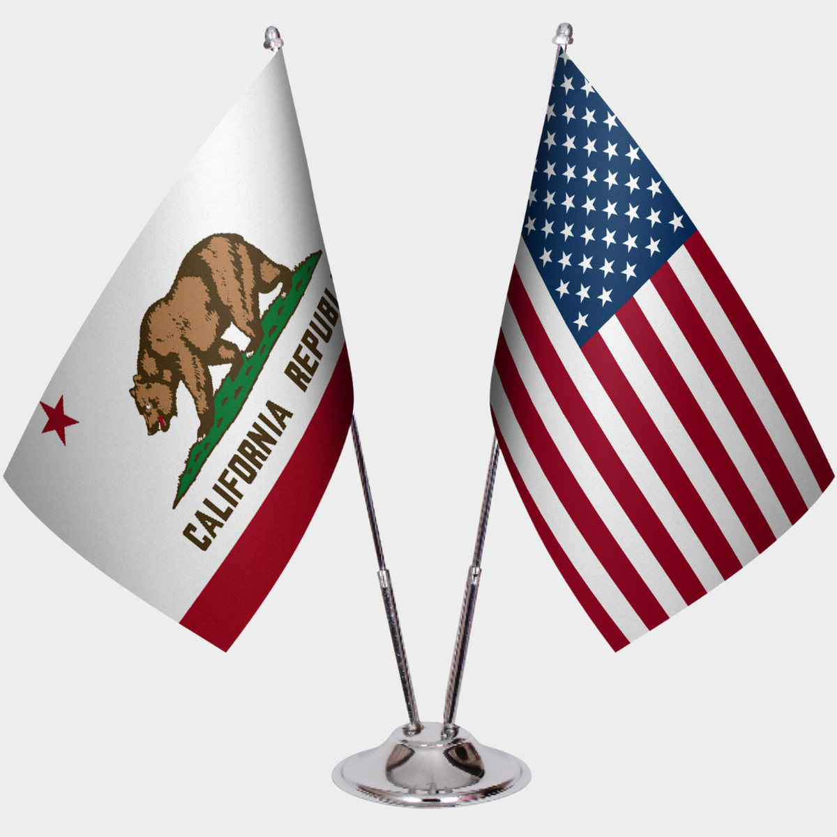 California & U.S. Desk Flag Set — Double Satin