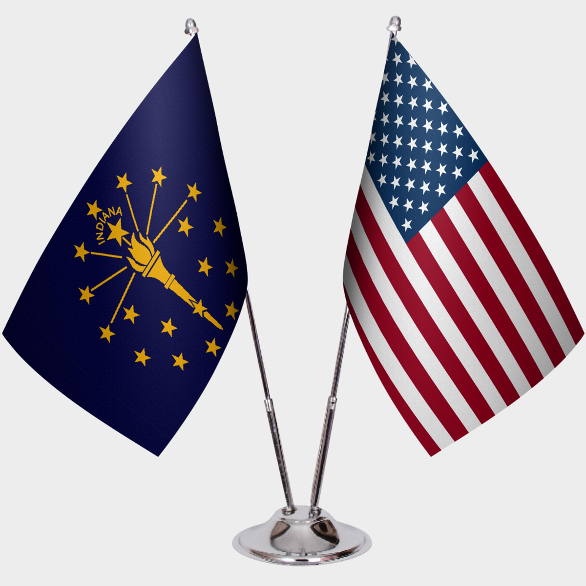 Indiana & U.S. Desk Flag Set — Double Satin