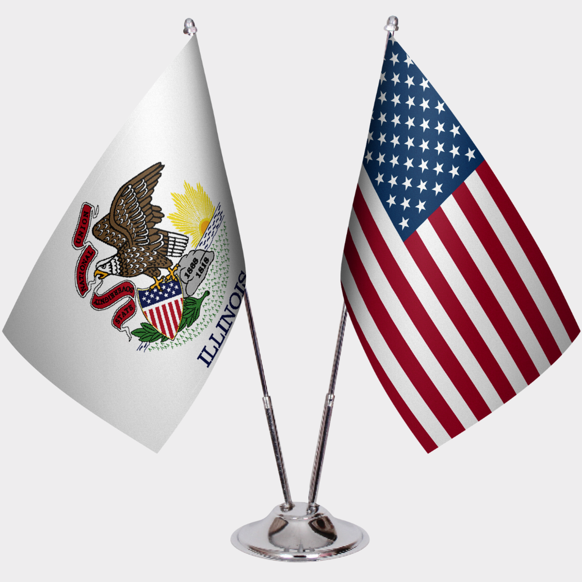 Illinois & U.S. Desk Flag Set — Double Satin