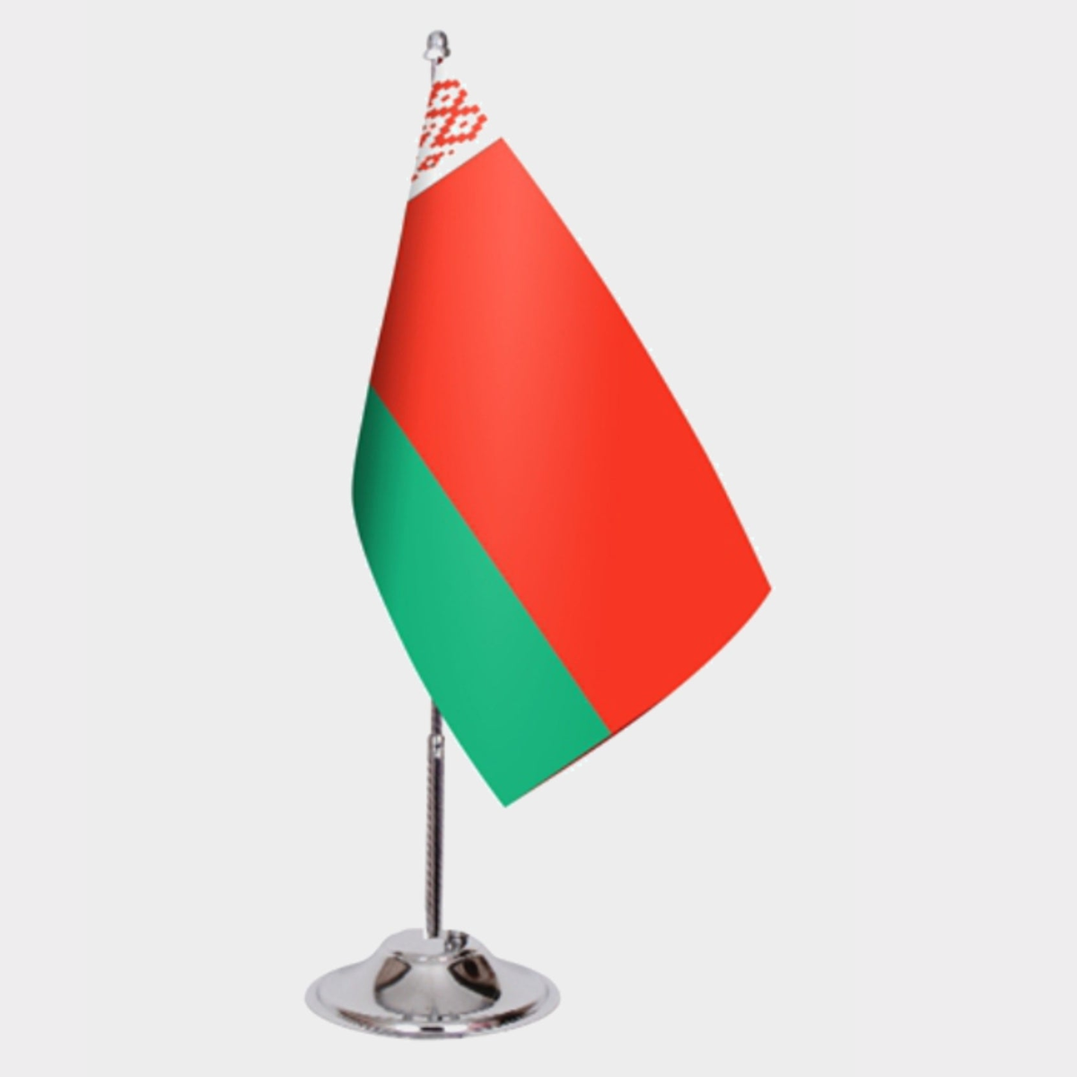Belarus Desk Flag - Premium Double-Layer Satin with Chrome L-Shaped Stand | Professional Quality Country Desk Flag for Government Offices and Institutions