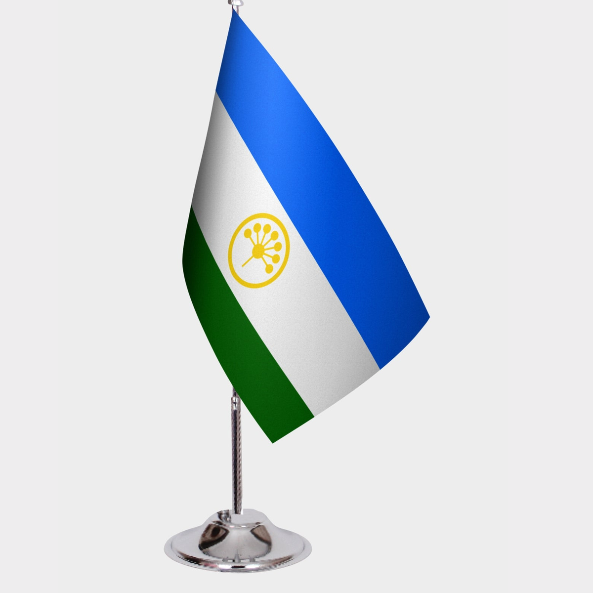 Bashkorden Desk Flag - Premium Double-Layer Satin with Chrome L-Shaped Stand | Professional Quality Country Desk Flag for Government Offices and Institutions