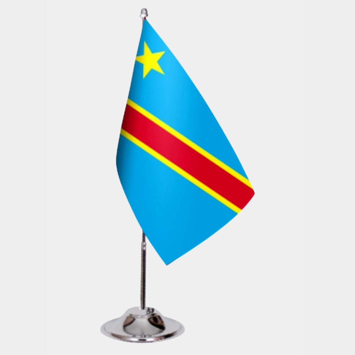 Democratic Republic of Congo Desk Flag - Premium Double-Layer Satin with Chrome L-Shaped Stand | Professional Quality Country Desk Flag for Government Offices and Institutions