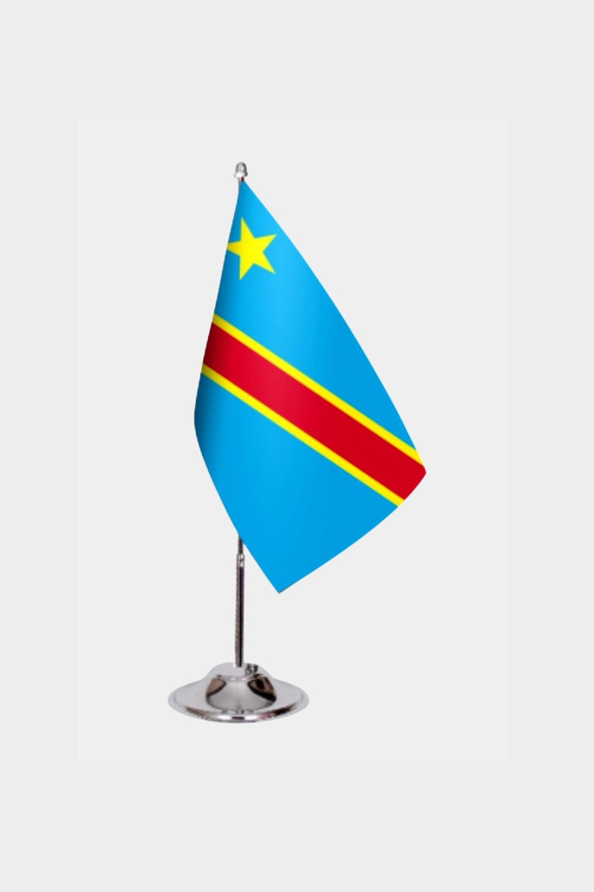 Democratic Republic of Congo Desk Flag - Premium Double-Layer Satin with Chrome L-Shaped Stand | Professional Quality Country Desk Flag for Government Offices and Institutions