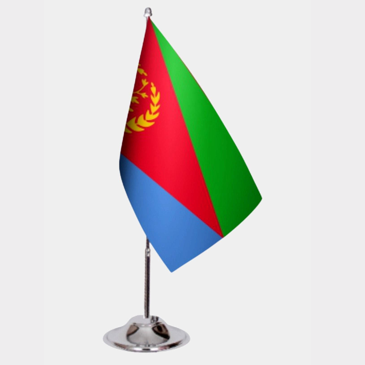 Eritrea Desk Flag - Premium Double-Layer Satin with Chrome L-Shaped Stand | Professional Quality Country Desk Flag for Government Offices and Institutions