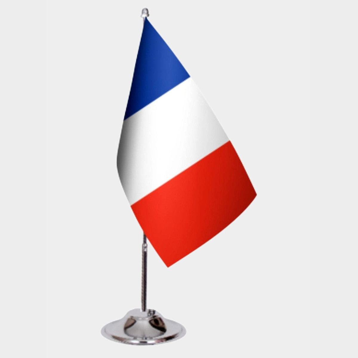 France Desk Flag - Premium Double-Layer Satin with Chrome L-Shaped Stand | Professional Quality Country Desk Flag for Government Offices and Institutions