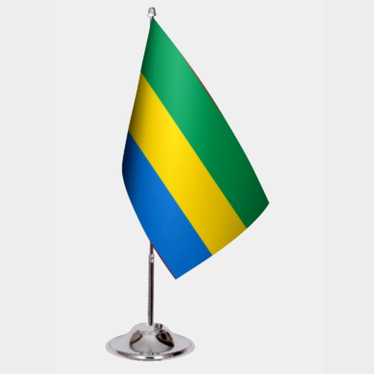 Gabon Desk Flag - Premium Double-Layer Satin with Chrome L-Shaped Stand | Professional Quality Country Desk Flag for Government Offices and Institutions