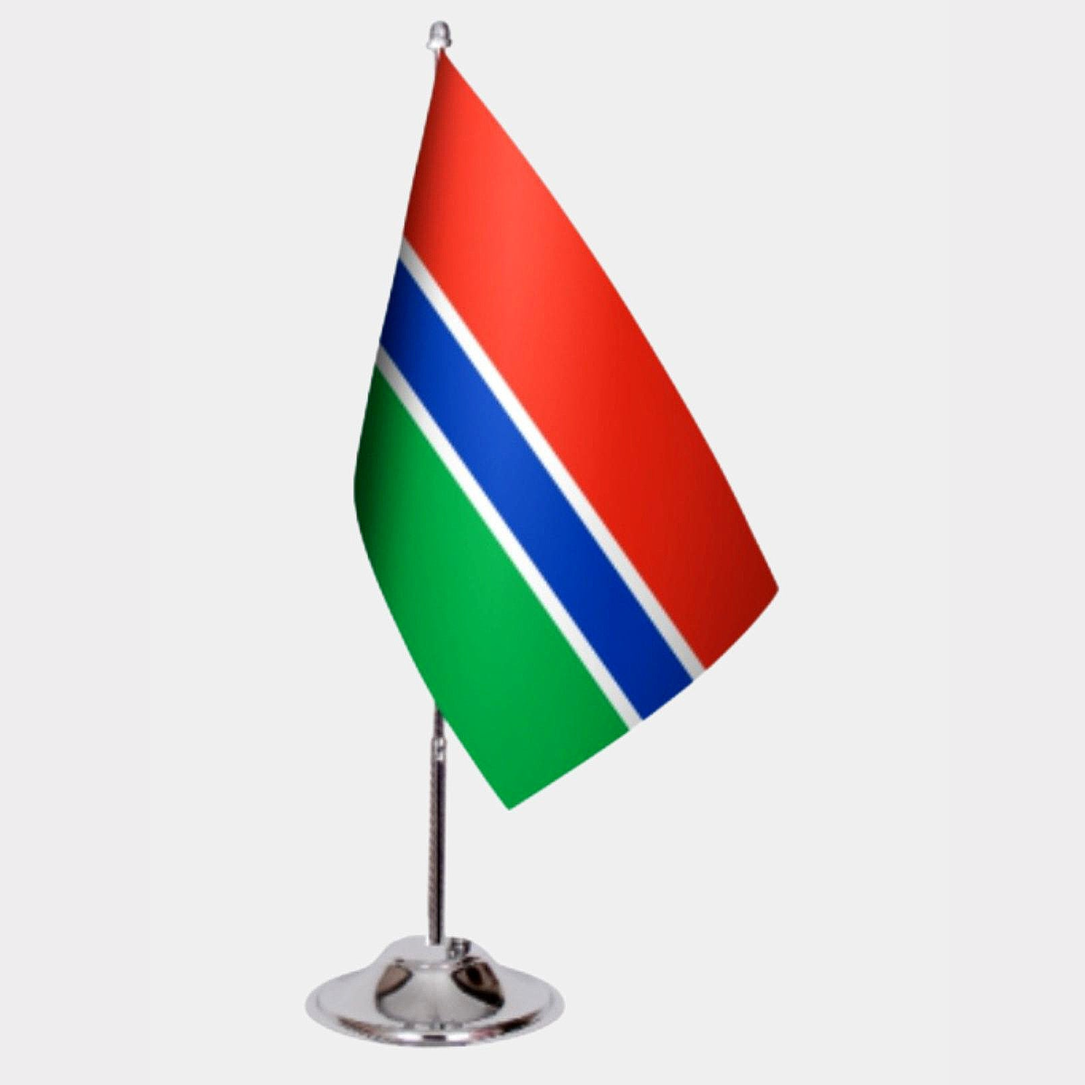 Gambia Desk Flag - Premium Double-Layer Satin with Chrome L-Shaped Stand | Professional Quality Country Desk Flag for Government Offices and Institutions