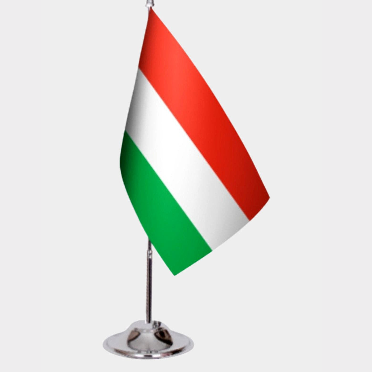 Hungary Desk Flag - Premium Double-Layer Satin with Chrome L-Shaped Stand | Professional Quality Country Desk Flag for Government Offices and Institutions