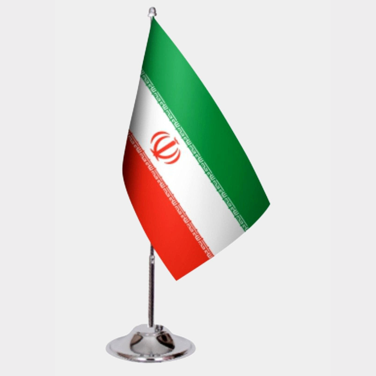 Iran Desk Flag - Premium Double-Layer Satin with Chrome L-Shaped Stand | Professional Quality Country Desk Flag for Government Offices and Institutions