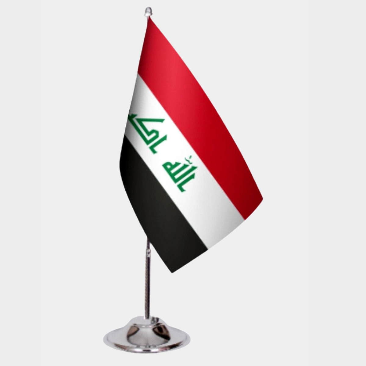 Iraq Desk Flag - Premium Double-Layer Satin with Chrome L-Shaped Stand | Professional Quality Country Desk Flag for Government Offices and Institutions