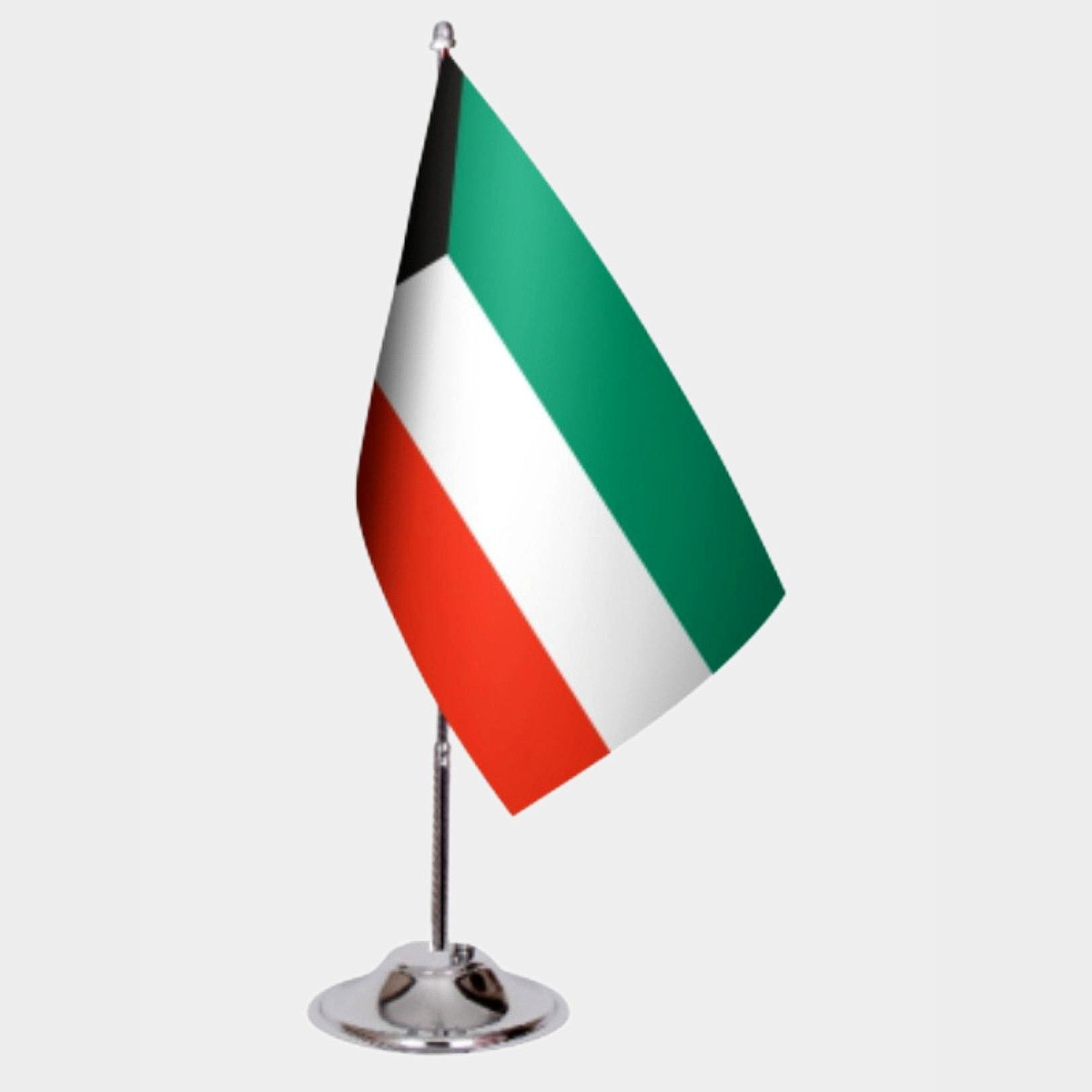 Kuwait Desk Flag - Premium Double-Layer Satin with Chrome L-Shaped Stand | Professional Quality Country Desk Flag for Government Offices and Institutions