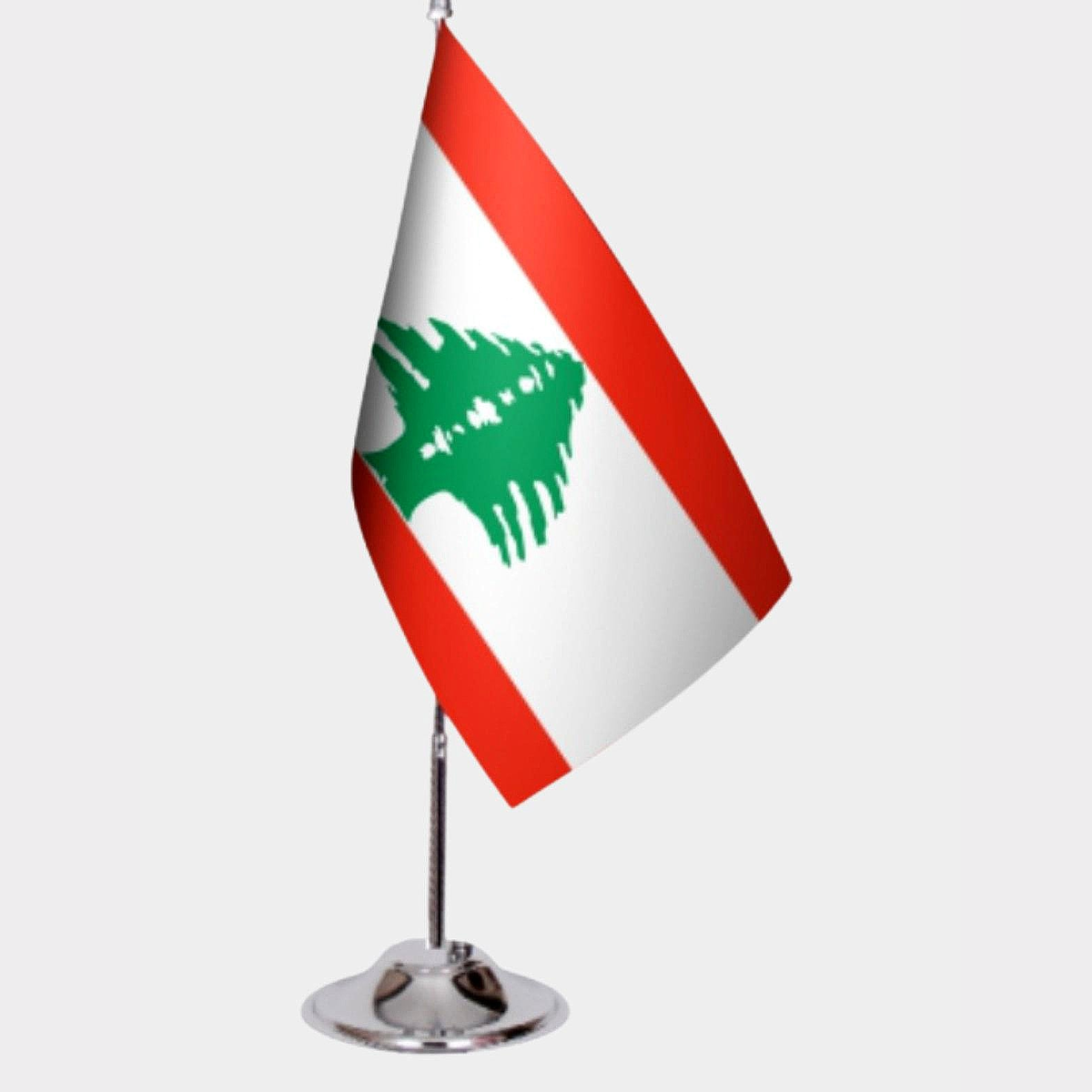 Lebanon Desk Flag - Premium Double-Layer Satin with Chrome L-Shaped Stand | Professional Quality Country Desk Flag for Government Offices and Institutions