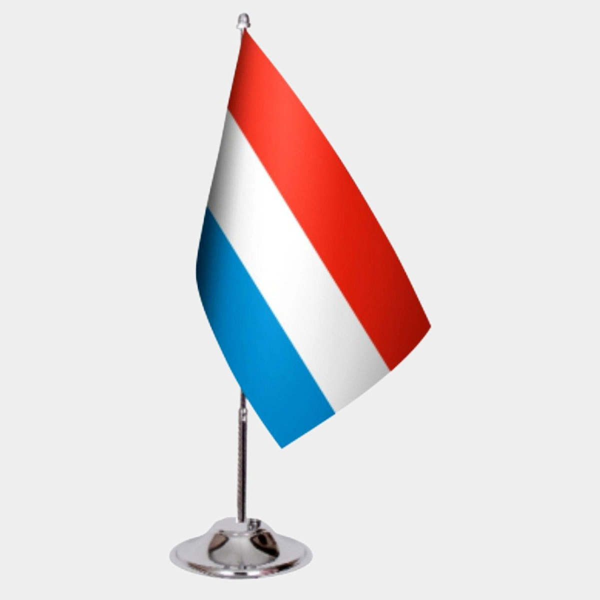 Luxembourg Desk Flag - Premium Double-Layer Satin with Chrome L-Shaped Stand | Professional Quality Country Desk Flag for Government Offices and Institutions