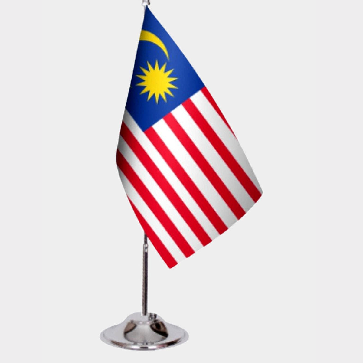 Malaysia Desk Flag - Premium Double-Layer Satin with Chrome L-Shaped Stand | Professional Quality Country Desk Flag for Government Offices and Institutions