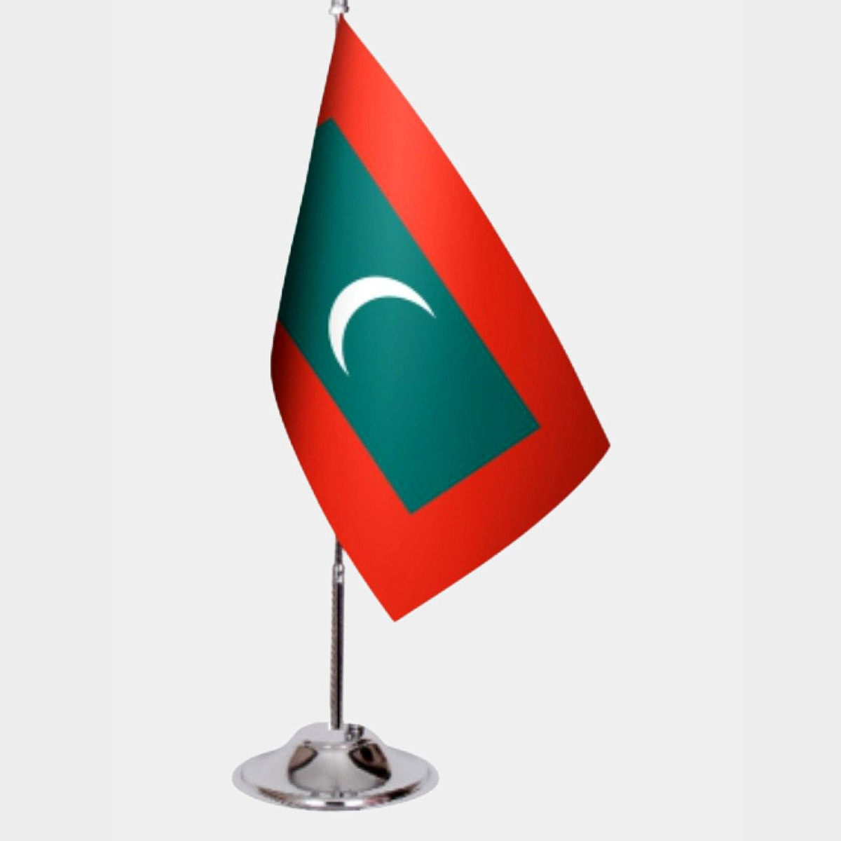 Maldives Desk Flag - Premium Double-Layer Satin with Chrome L-Shaped Stand | Professional Quality Country Desk Flag for Government Offices and Institutions