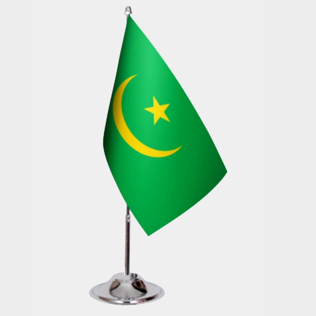 Mauritania Desk Flag - Premium Double-Layer Satin with Chrome L-Shaped Stand | Professional Quality Country Desk Flag for Government Offices and Institutions