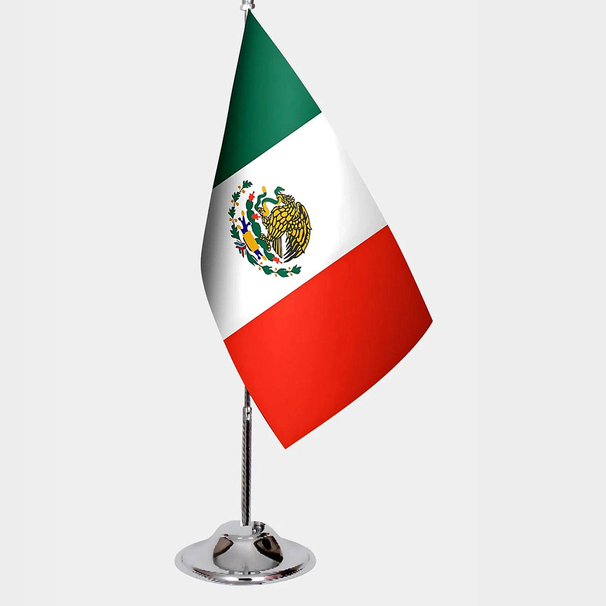 Maxican Desk Flag - Premium Double-Layer Satin with Chrome L-Shaped Stand | Professional Quality Country Desk Flag for Government Offices and Institutions