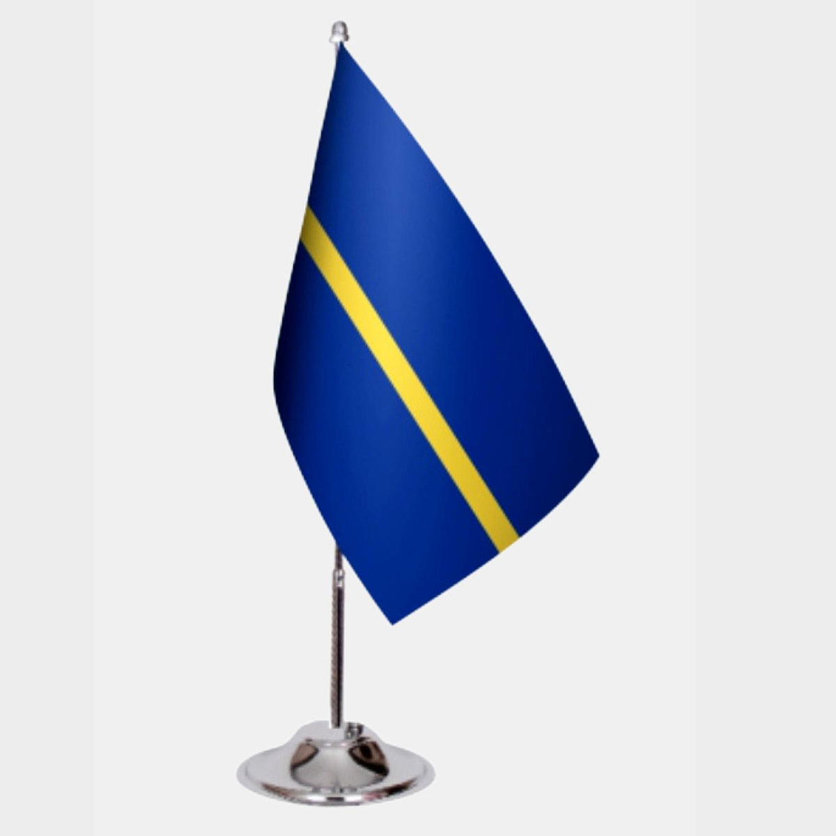 Nauru Desk Flag - Premium Double-Layer Satin with Chrome L-Shaped Stand | Professional Quality Country Desk Flag for Government Offices and Institutions