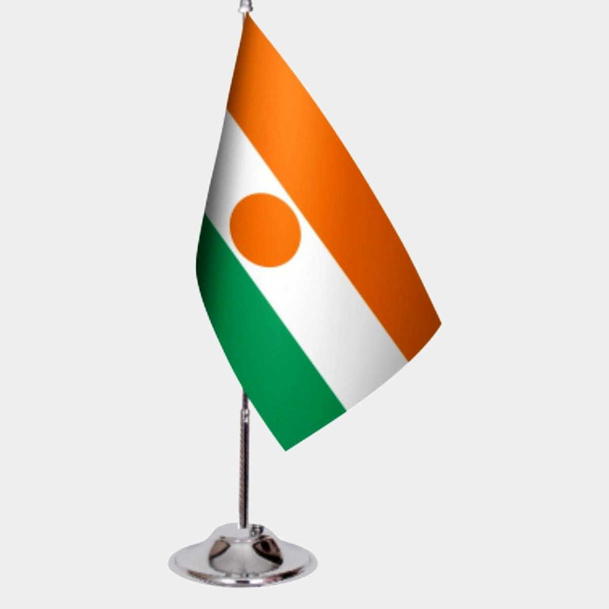 Niger Desk Flag - Premium Double-Layer Satin with Chrome L-Shaped Stand | Professional Quality Country Desk Flag for Government Offices and Institutions