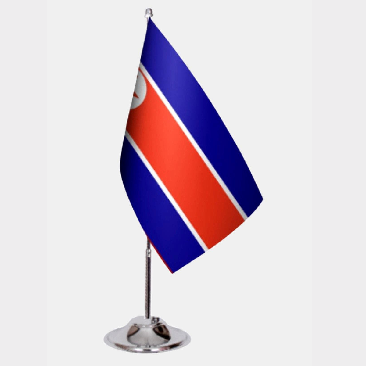 North Korea Desk Flag - Premium Double-Layer Satin with Chrome L-Shaped Stand | Professional Quality Country Desk Flag for Government Offices and Institutions