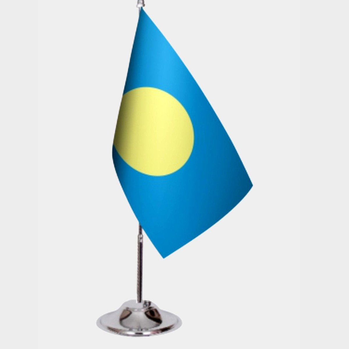 Palau Desk Flag - Premium Double-Layer Satin with Chrome L-Shaped Stand | Professional Quality Country Desk Flag for Government Offices and Institutions