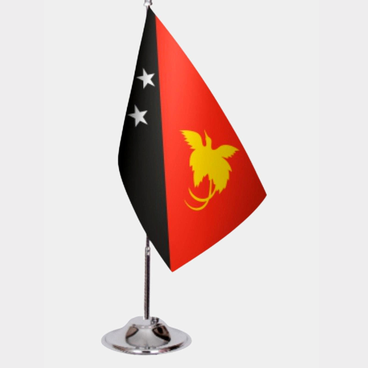 Papua New Guinea Desk Flag - Premium Double-Layer Satin with Chrome L-Shaped Stand | Professional Quality Country Desk Flag for Government Offices and Institutions