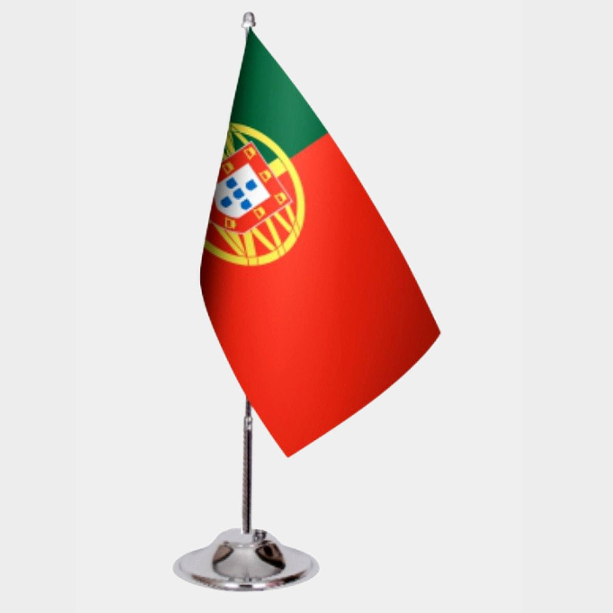 Portugal Desk Flag - Premium Double-Layer Satin with Chrome L-Shaped Stand | Professional Quality Country Desk Flag for Government Offices and Institutions