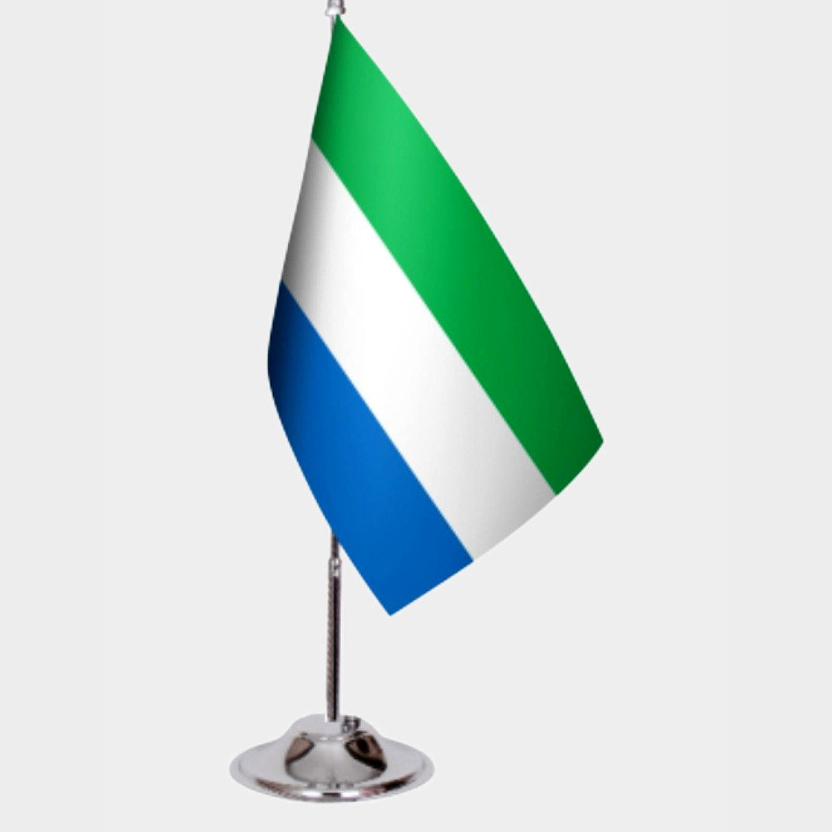 Sierra Leone Desk Flag - Premium Double-Layer Satin with Chrome L-Shaped Stand | Professional Quality Country Desk Flag for Government Offices and Institutions