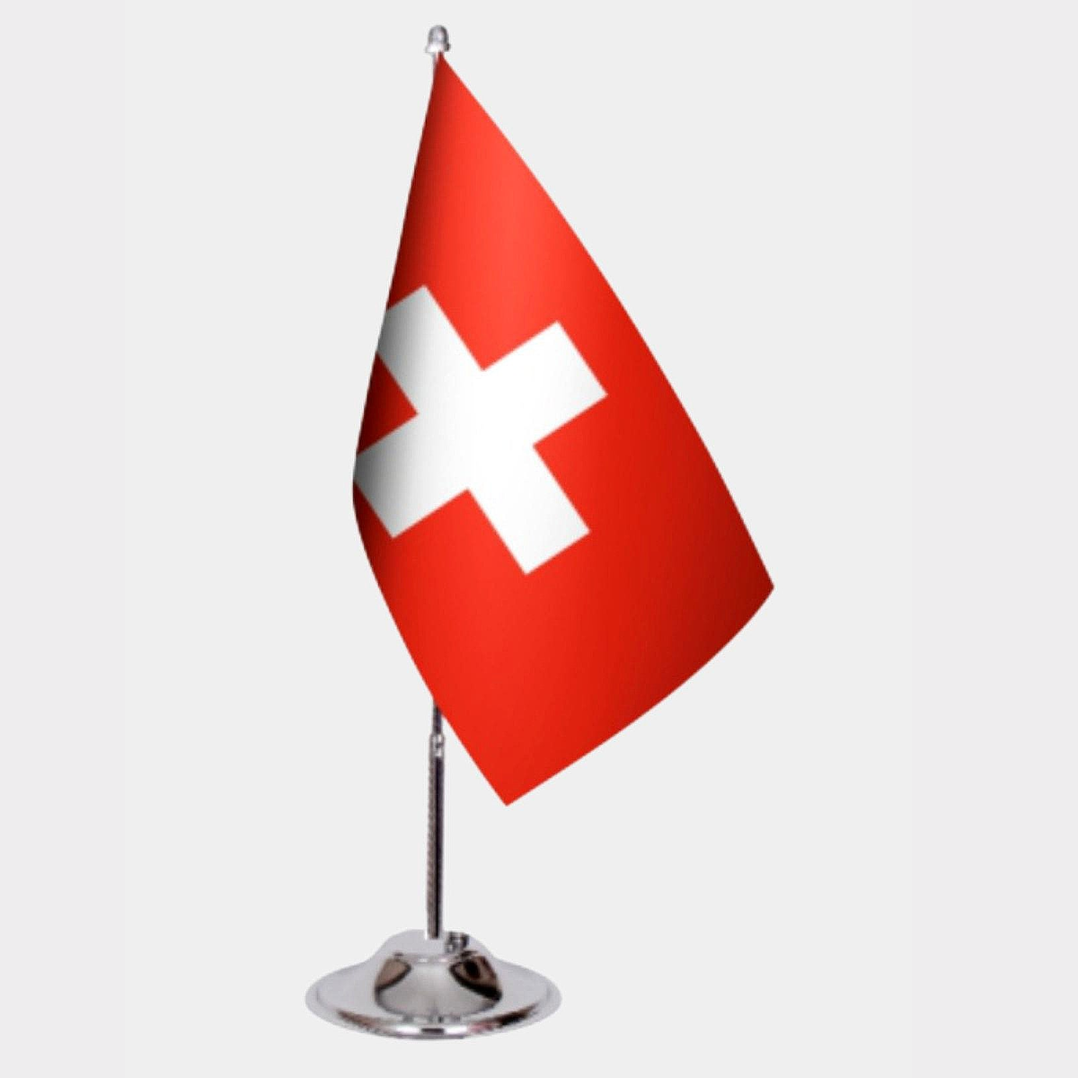Switzerland Desk Flag - Premium Double-Layer Satin with Chrome L-Shaped Stand | Professional Quality Country Desk Flag for Government Offices and Institutions