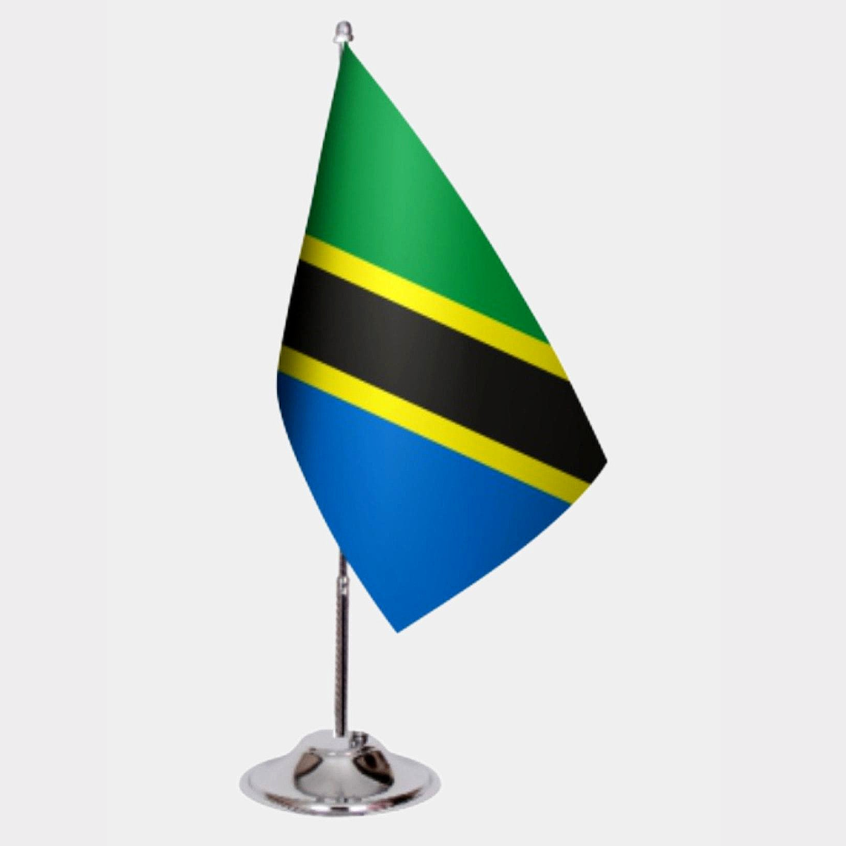 Tanzania Desk Flag - Premium Double-Layer Satin with Chrome L-Shaped Stand | Professional Quality Country Desk Flag for Government Offices and Institutions