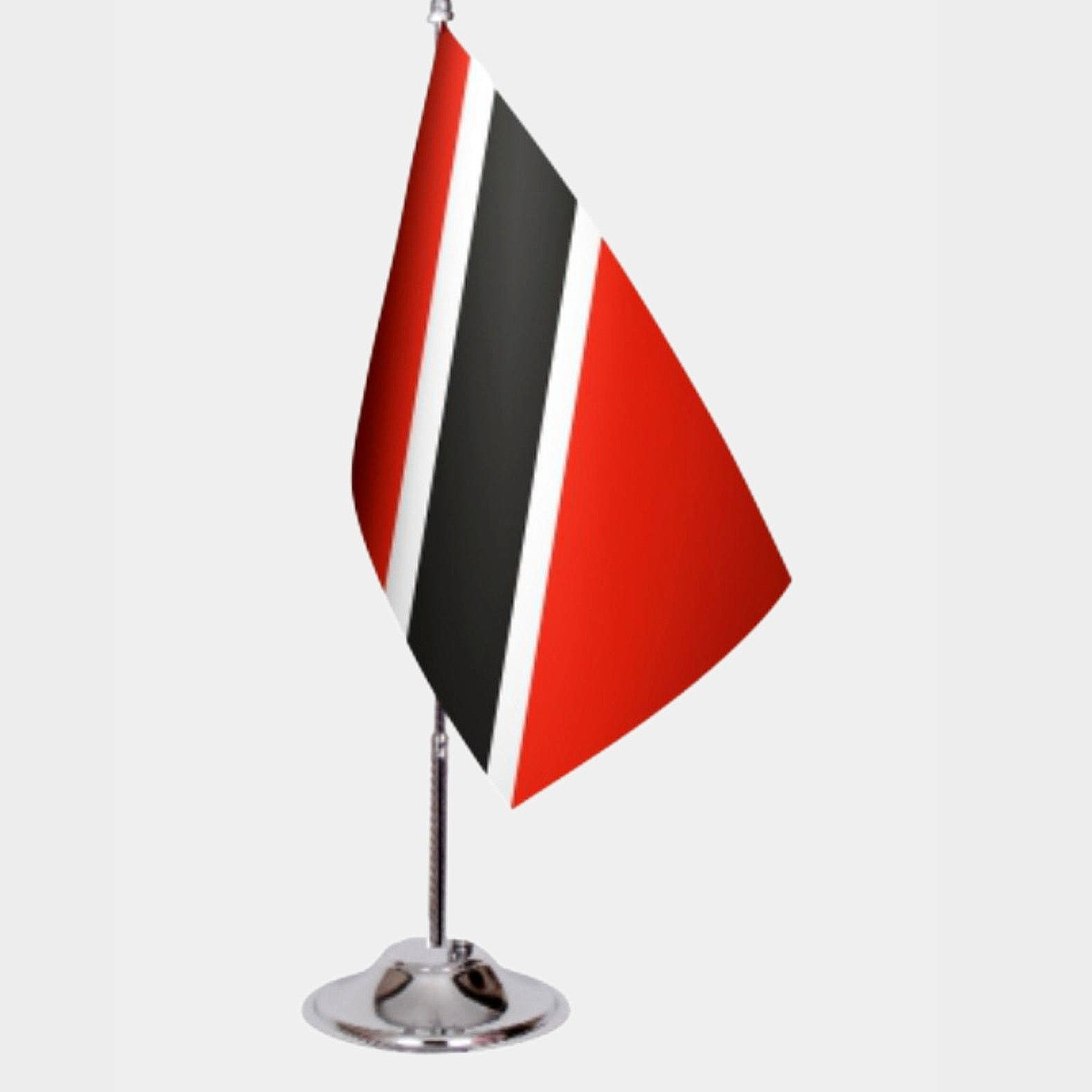 Trinidad And Tobago Desk Flag - Premium Double-Layer Satin with Chrome L-Shaped Stand | Professional Quality Country Desk Flag for Government Offices and Institutions