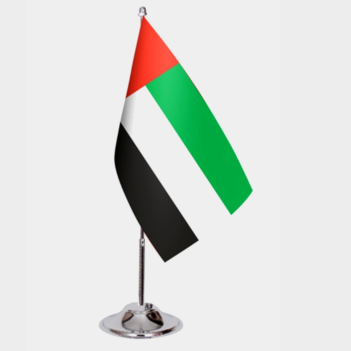 United Arab Emirates Desk Flag - Premium Double-Layer Satin with Chrome L-Shaped Stand | Professional Quality Country Desk Flag for Government Offices and Institutions