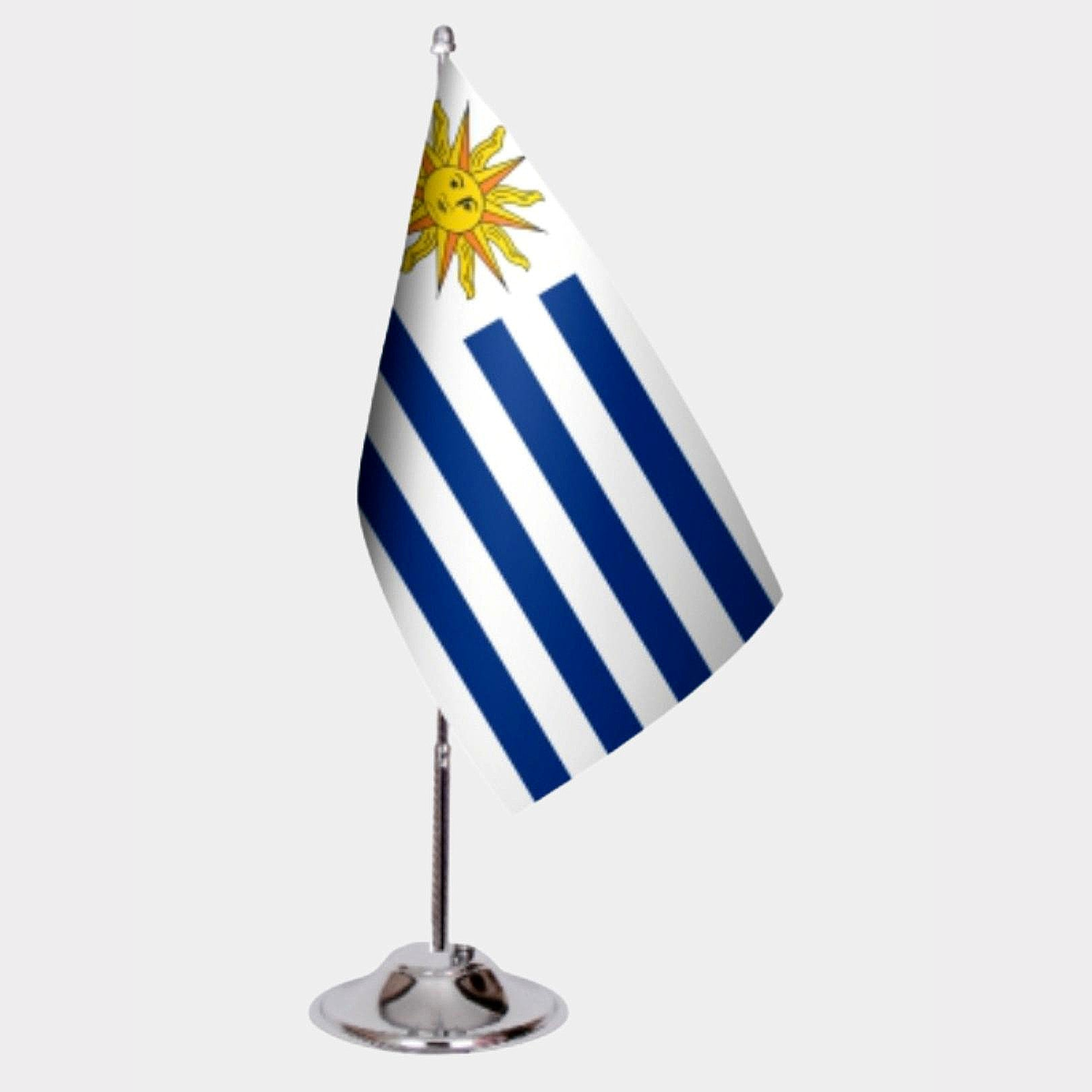 Uruguay Desk Flag - Premium Double-Layer Satin with Chrome L-Shaped Stand | Professional Quality Country Desk Flag for Government Offices and Institutions