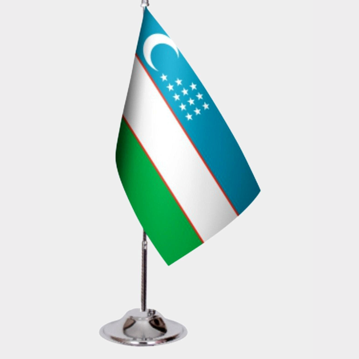Uzbekistan Desk Flag - Premium Double-Layer Satin with Chrome L-Shaped Stand | Professional Quality Country Desk Flag for Government Offices and Institutions