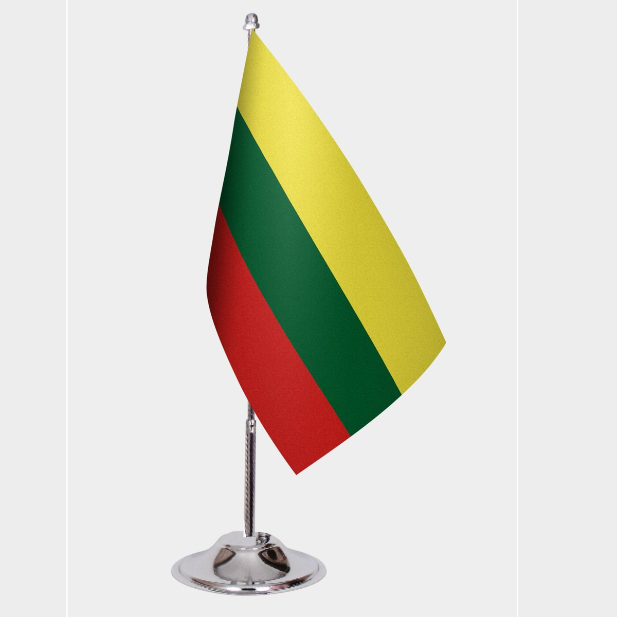 Lithuania Desk Flag - Premium Double-Layer Satin with Chrome L-Shaped Stand | Professional Quality Country Desk Flag for Government Offices and Institutions