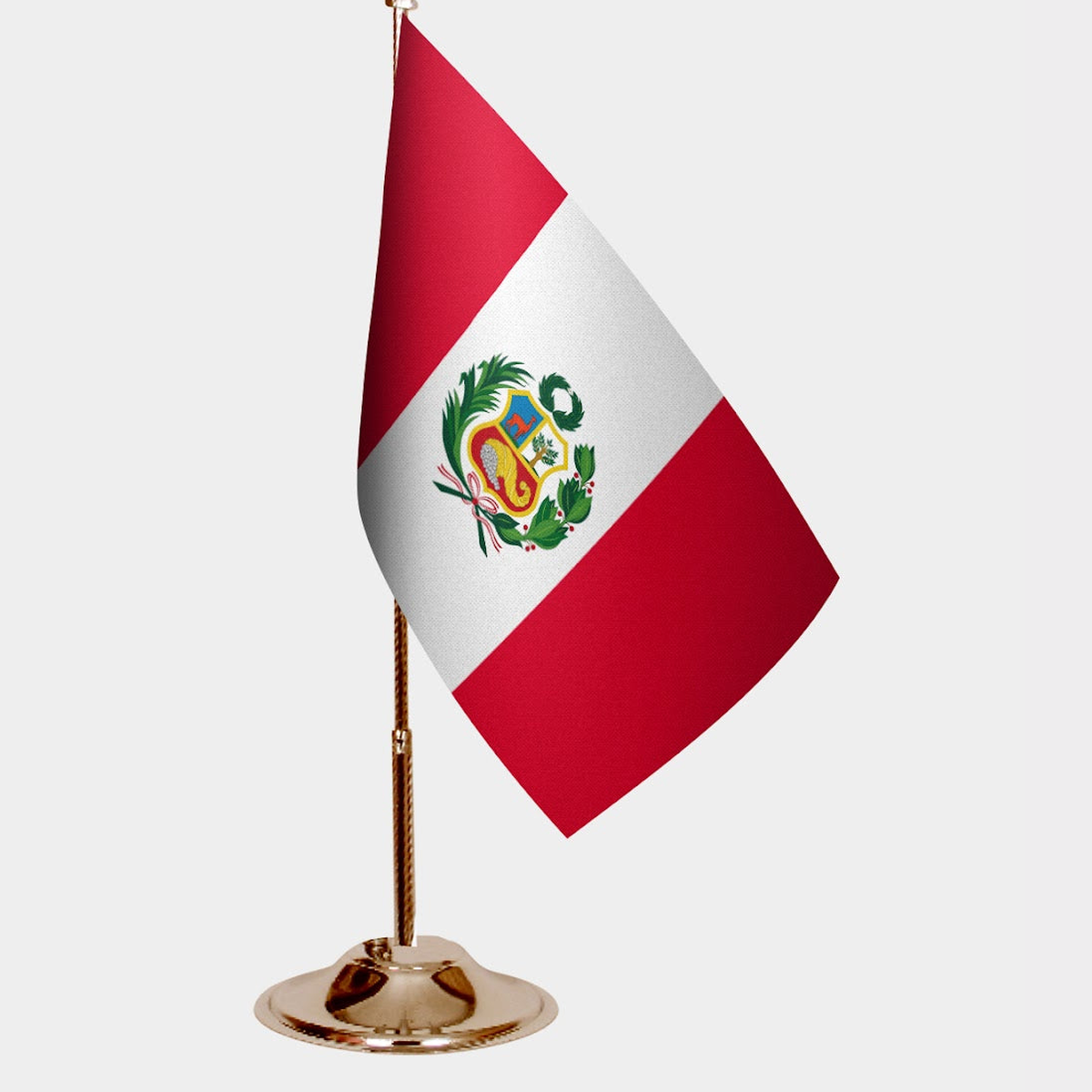 Peru Gold Desk Flag - Premium Metal Stand