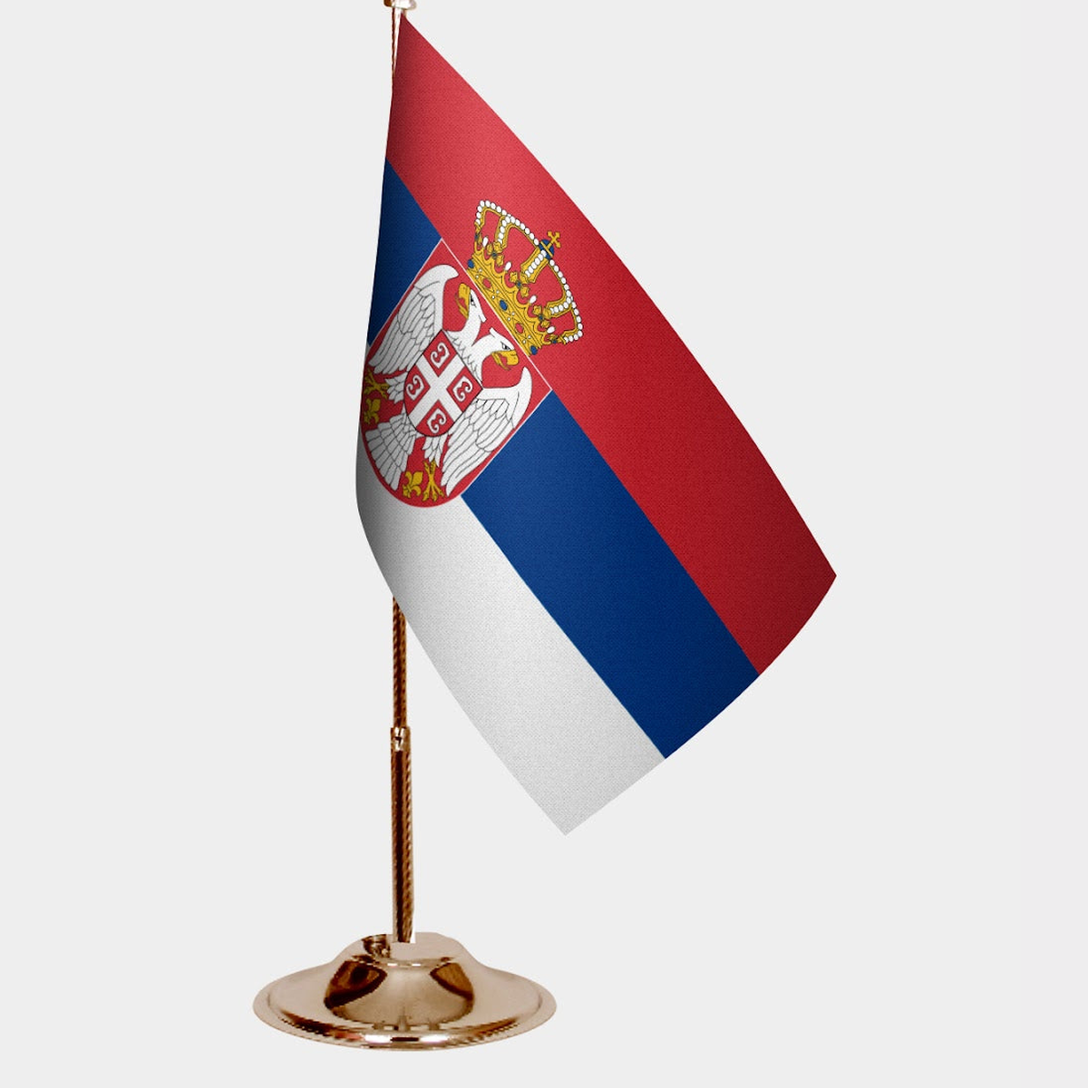 Serbia Gold Desk Flag - Premium Metal Stand