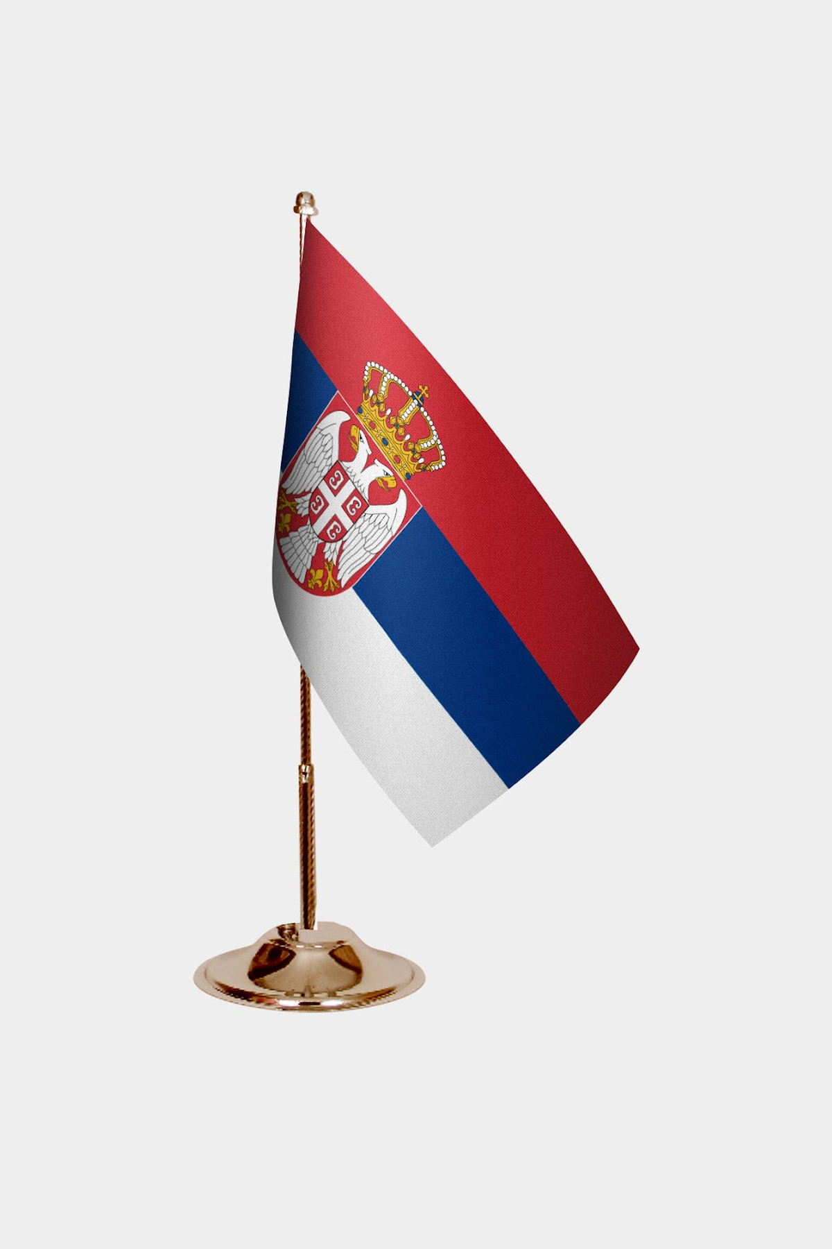Serbia Gold Desk Flag - Premium Metal Stand